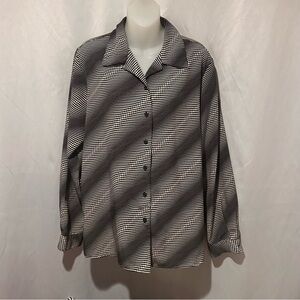 Vintage Black and White Op Art Dot  Button-Up Blouse